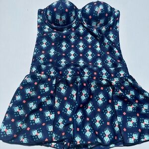 Navy Patterned Women's One Piece Swimsuit